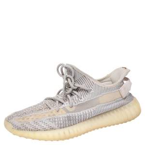 Pre Owned Yeezy x Adidas White/Grey Knit Fabric Boost 350 V2 Static Non Reflective Sneakers Size 44