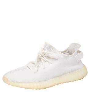 Pre Owned Yeezy x Adidas White Knit Fabric Boost 350 V2 Cream/Triple White Sneakers Size 44