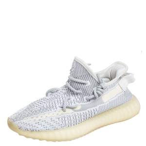 Pre Owned Yeezy x adidas White/Grey Knit Fabric Boost 350 V2 Static Non Reflective Sneakers Size 40 2/3