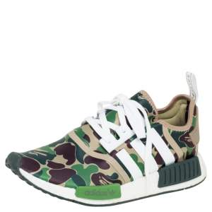 Pre Owned Adidas NMD R1 Bape Olive Camo Nylon Low Top Sneakers Size 42.5