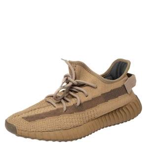 Pre Owned Yeezy x adidas Brown Knit Fabric Boost 350 V2 Earth Sneakers Size 41 1/3
