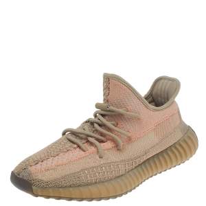 Pre Owned Yeezy x adidas Brown Knit Fabric Boost 350 V2 Sand Taupe Low Top Sneakers Size 43 1/3