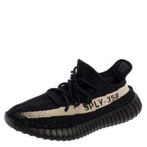 Yeezy x Adidas Core Black/White Knit Fabric Boost 350 V2 Sneakers Size 42 2/3