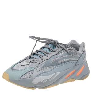 Pre Owned Yeezy x Adidas Grey/Blue Mesh and Leather Boost 700 V2 Inertia Sneakers Size 46 2/3