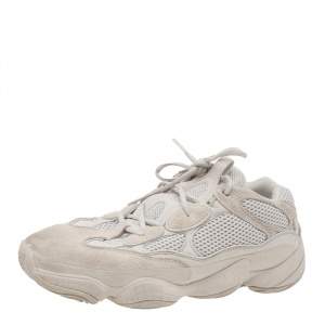 Pre Owned adidas Yeezy Beige/White Mesh And Suede 500 Bone Sneakers Size 46.5