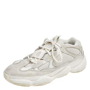 حذاء رياضي ييزي × أديداس منخفض من أعلى ييزي 500 بون أبيض سويدي وشبك أبيض مقاس 42