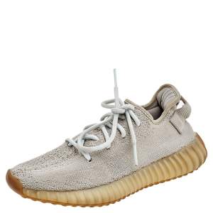 Pre Owned Yeezy x Adidas Grey Knit Fabric Boost 350 V2 Sesame Sneakers Size 38