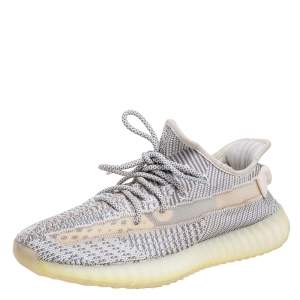 مملوكة مسبقًا Yeezy x Adidas White/Grey Knit Fabric Boost 350 V2 Static Sneakers Size 42