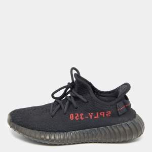 Pre Owned Yeezy x Adidas Black Knit Fabric Boost 350 V2 Sneakers Size 39 1/3