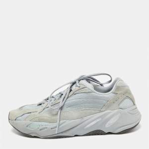 Pre Owned Yeezy x Adidas Grey/Blue Suede and Mesh Boost 700 V2 Inertia Sneakers Size 45 1/3
