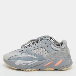 Pre Owned Yeezy x Adidas Grey/Blue Suede and Mesh Boost 700 V2 Inertia Sneakers Size 40