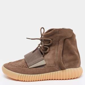 Pre Owned Yeexy x Adidas Khaki Brown Suede Boost 750 High Top Sneakers Size 44 2/3