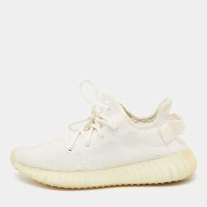 Pre Owned حذاء رياضي ييزي x أديداس بوست 350 V2  تريبل قماش تريكو كريمي بعنق منخفض مقاس 38 2/3