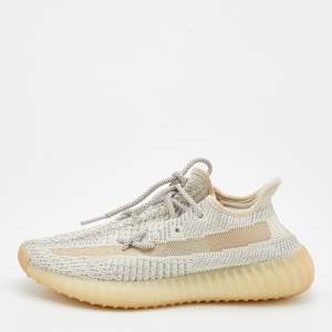 مملوكة مسبقًا Yeezy x Adidas White/Grey Knit Fabric Boost 350 V2 Sneakers Size 37 1/3