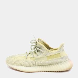 Pre Owned Yeezy x adidas Lime Yellow Knit Fabric Boost 350 V2 Antlia Low-Top Sneakers Size 42 2/3