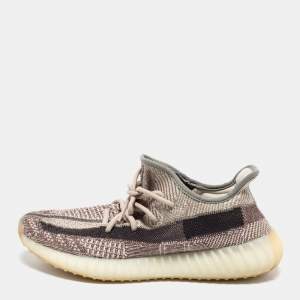 Pre Owned Yeezy x adidas Grey/Brown Knit Fabric Boost 350 Earth Low Top Sneakers Size 43 1/3