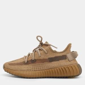 Pre Owned Yeezy x Adidas Brown Knit Fabric Boost 350 V2 Earth Sneakers Size 37 1/3