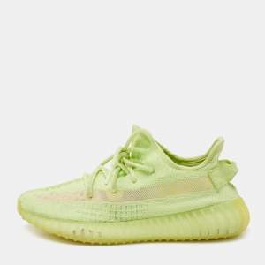 Pre Owned Yeezy x Adidas Neon Green Knit Fabric Boost 350 V2 Glow Sneakers Size 41 1/3