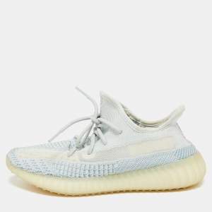 Pre Owned Yeezy x Adidas White Knit Fabric Boost 350 V2 Cloud White Low-Top Sneakers Size 40
