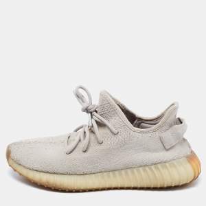 Pre Owned Yeezy x Adidas Light Grey Knit Fabric Boost 350 V2 Sesame Low-Top Sneakers Size 42 2/3