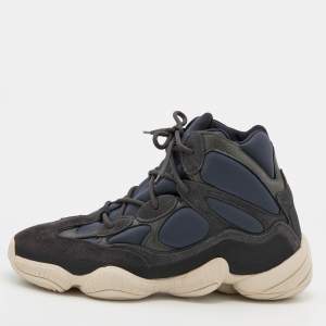 Pre Owned Yeezy x Adidas Blue/Grey Neoprene and Suede Yeezy 500 High Slate Sneakers Size 46 2/3