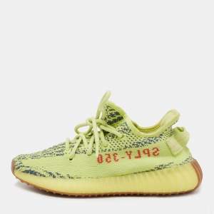 Pre Owned Yeezy x Adidas Green/Blue Knit Fabric Boost 350 V2 Semi Frozen Sneakers Size 36 2/3