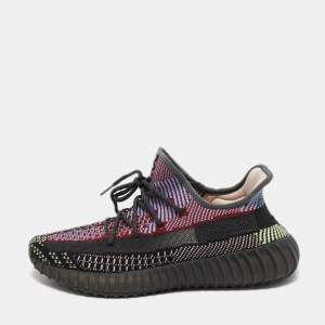 Pre Owned Yeezy x Adidas Black Knit Fabric Boost 350 V2 Yecheil Sneakers Size 42