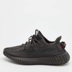 Pre Owned Yeezy x Adidas Black Knit Fabric Boost 350 V2 Static Black Sneakers Size 36 2/3