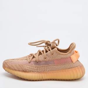 Pre Owned Yeezy x Adidas Orange Knit Fabric Boost 350 V2 Clay Sneakers Size 36 2/3