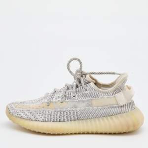مملوكة مسبقًا Yeezy x Adidas White/Grey Knit Fabric Boost 350 V2 Static Sneakers Size 36 2/3