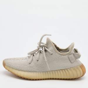 Pre Owned Yeezy x Adidas Grey Knit Fabric Boost 350 V2 Sesame Sneakers Size 36 2/3