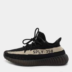 Pre Owned Yeezy x Adidas Black Knit Fabric Boost 350 V2 Oreo Sneakers Size 42