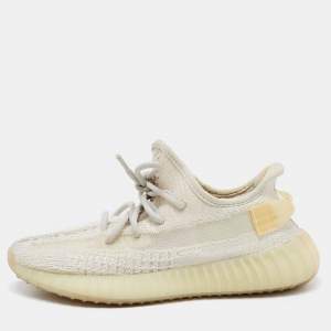 Pre Owned Yeezy x Adidas White Knit Fabric Boost 350 V2 Light Sneakers Size 37 1/3