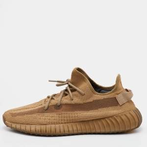 Pre Owned Yeezy x Adidas Brown Knit Fabric Boost 350 V2 Earth Sneakers Size 48