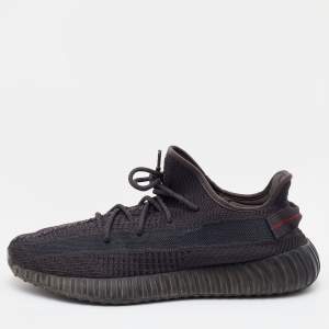 Pre Owned Yeezy x Adidas Black Knit Fabric Boost 350 V2 Sneakers Size 48