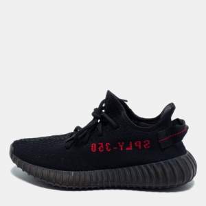 Yeezy x Adidas Black/Red Knit Fabric Boost 350 V2 Bred Sneakers Size 38
