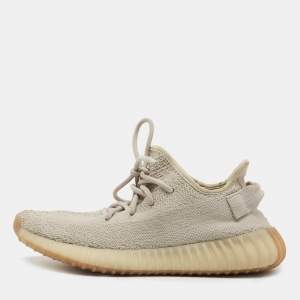 Pre Owned Yeezy x Adidas Beige Knit Fabric Boost 350 V2 Sesame Sneakers Size 39 1/3 