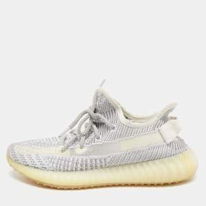 Pre Owned Yeezy x Adidas Grey/White Knit Fabric Boost 350 V2 Static Sneakers Size 39 1/3