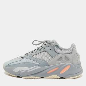 Pre Owned Yeezy x Adidas Grey/Blue Suede and Mesh Boost 700 Inertia Sneakers Size 44