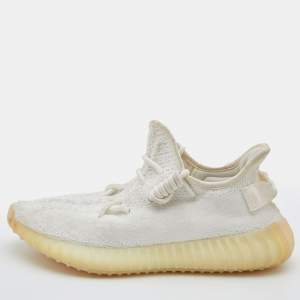 Pre Owned Yeezy x Adidas White Knit Fabric Boost 350 V2 Cream Sneakers Size 38 2/3
