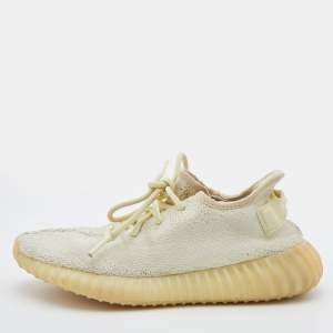 Pre Owned Yeezy x Adidas Cream Knit Fabric Boost 350 V2 Butter Sneakers Size 38 2/3