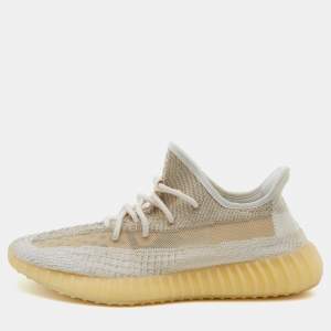 Pre Owned Yeezy x Adidas White/Cream Knit Fabric Boost 350 V2 Natural Sneakers Size 46
