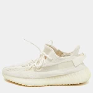 Pre Owned Yeezy x Adidas White Knit Fabric Boost 350 V2  White Sneakers Size 44