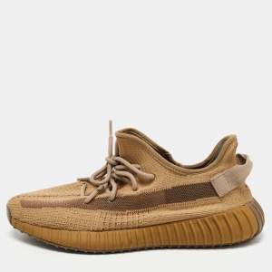 Pre Owned Yeezy x Adidas Olive Green Knit Fabric Boost 350 V2 Earth Sneakers Size 44