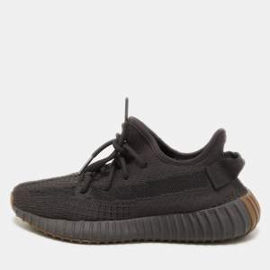Pre Owned Yeezy x Adidas Black Knit Fabric Boost 350 V2 Cinder Sneakers Size 38