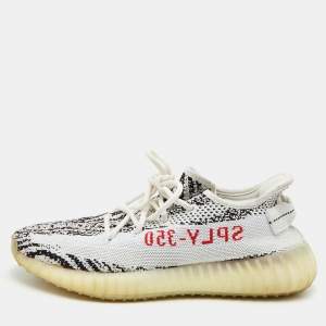 Pre Owned Yeezy x Adidas White/Black Knit Fabric Boost 350 V2 Zebra Low Top Sneakers Size 40 2/3