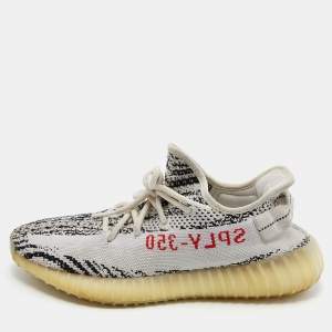 Pre Owned Yeezy x Adiddas White/Black Knit Fabric Boost 350 V2 Zebra Sneakers Size 42