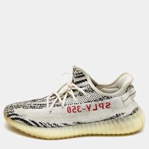 Pre Owned Yeezy x Adiddas White/Black Knit Fabric 350 V2 White Core sneakers Size 46 2/3