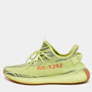 Pre Owned Yeezy x adiddas Yellow Knit Fabric Boost 350 V2 Semi Frozen Sneakers Size 48