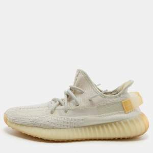 Pre Owned Yeezy x Adidas Cream Knit Fabric Boost 350 V2 Light Sneakers Size 41 1/3